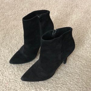Worn suede black stiletto booties